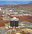 Photo of arial view of campus and hospial
