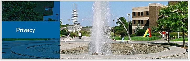 privacy title bar and photo of fountain on campus