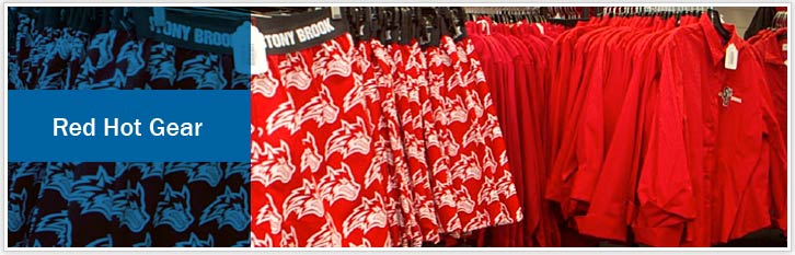 shopping at stony brook title bar with photo of red hot merchandise