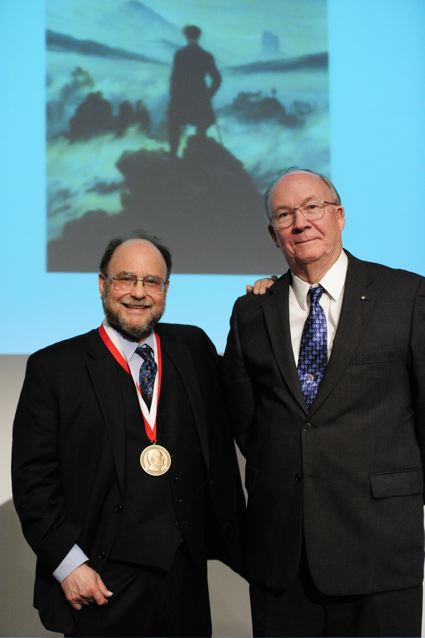 Fred L. Bookstein with his medal and F. James Rohlf standing together