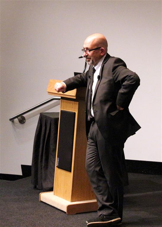 Paul O'Higgins answering a question posed by the audience