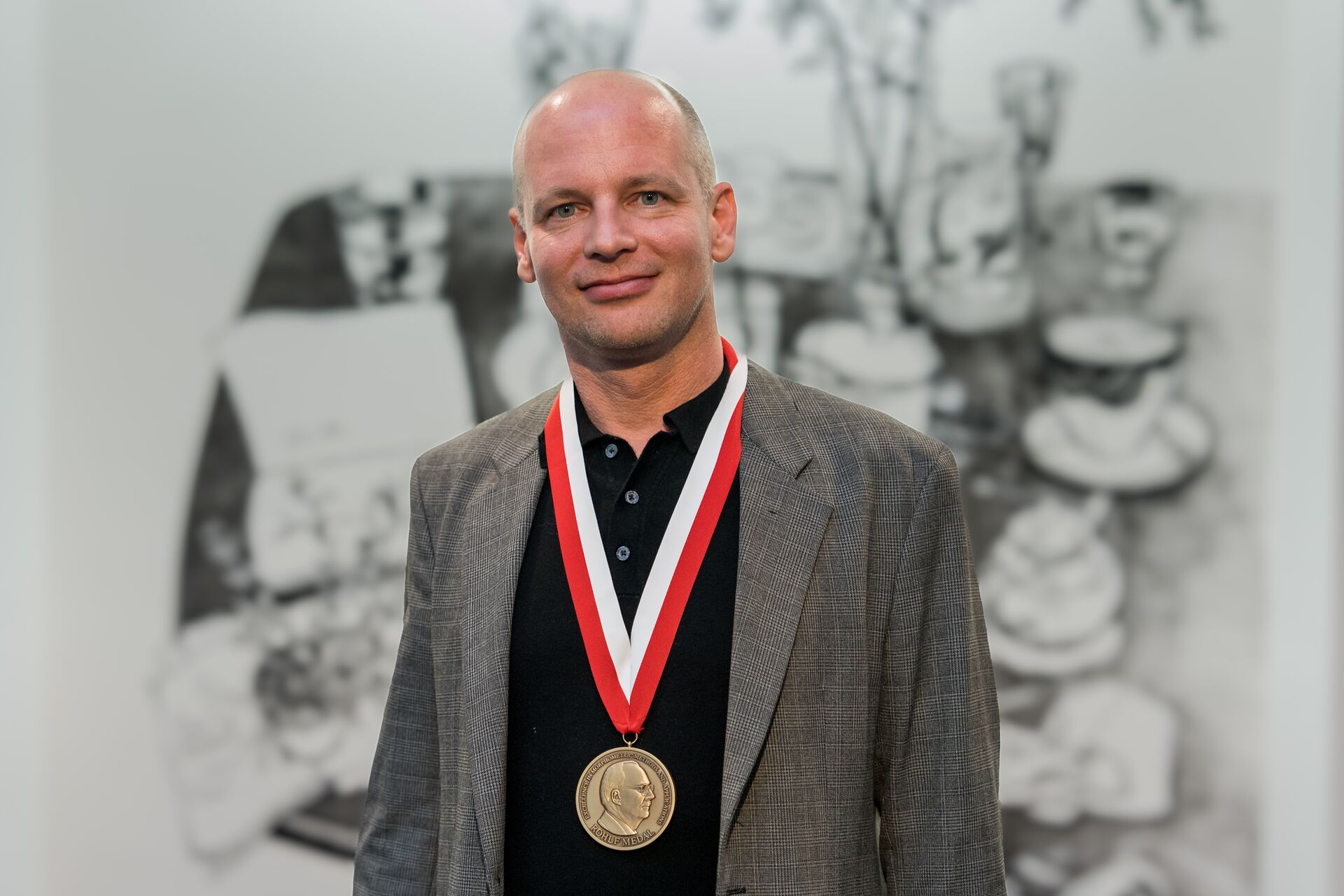 Phillip Mitteroecker proudly wearing his Rohlf medal