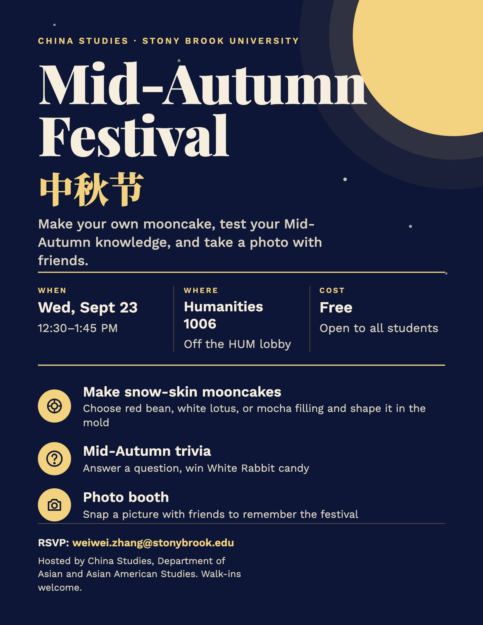 This is a flyer for the mid autumn festival celebration on 9/23