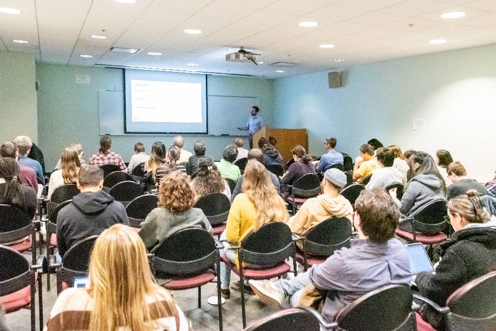 department seminar with audience listening to speaker