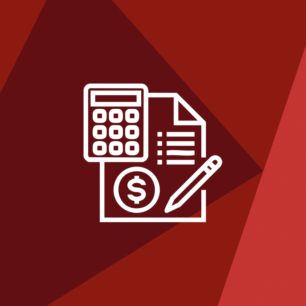 document with money sign and calculator icon