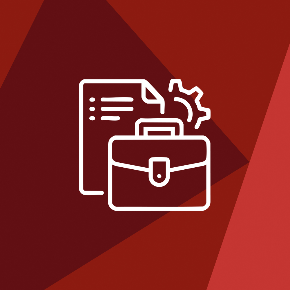 document with gear and briefcase icon