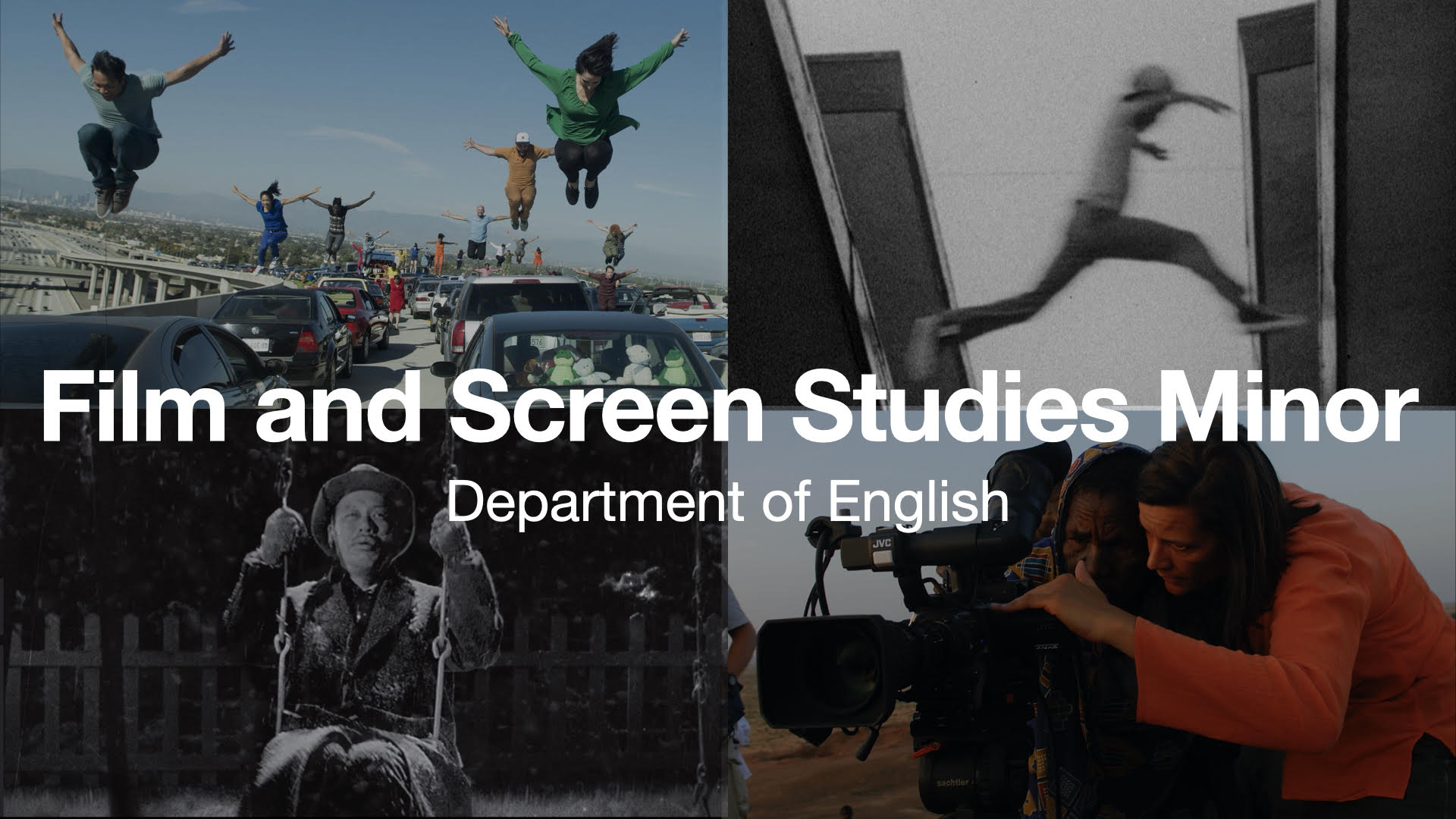 Stills from films that students or faculty have worked on with "Film and Screen Studies Minor" over the top
