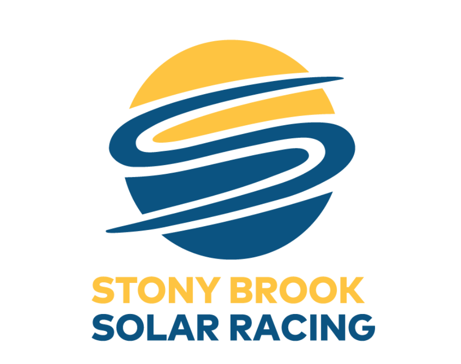 The Stony Brook Solar Racing logo features a stylized blue letter S over a yellow and blue circle, with the team name in yellow and blue text below.