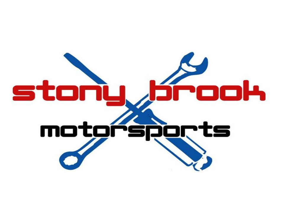The Stony Brook Motorsports logo features red and black stylized text over a pair of crossed blue tools, a wrench and a screwdriver, on white.