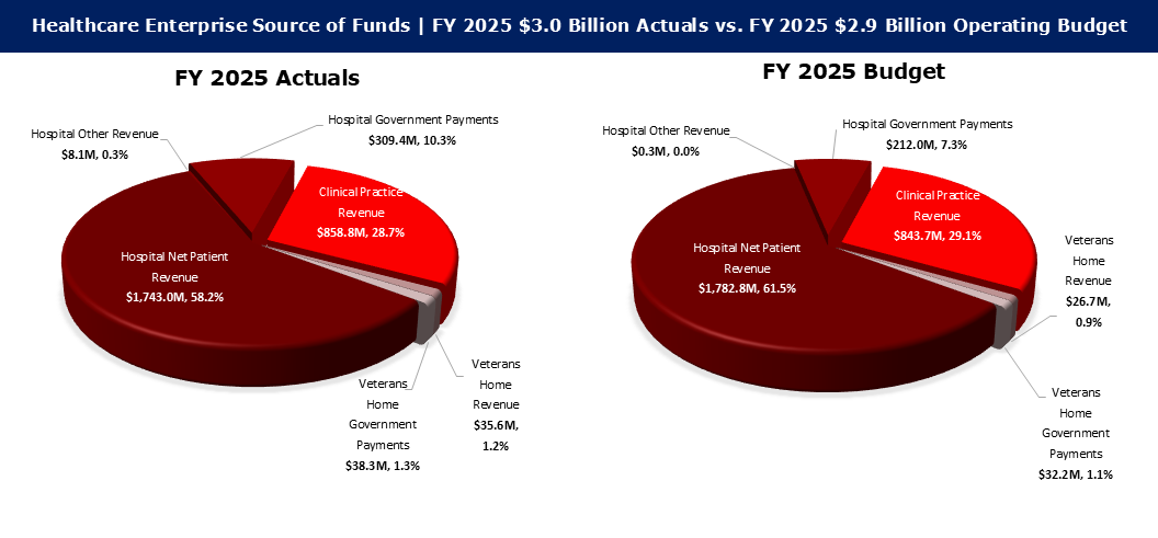 Healthcare Enterprise Source of Funds - FY 2025 Actuals vs. FY 2025 Operating Budget
