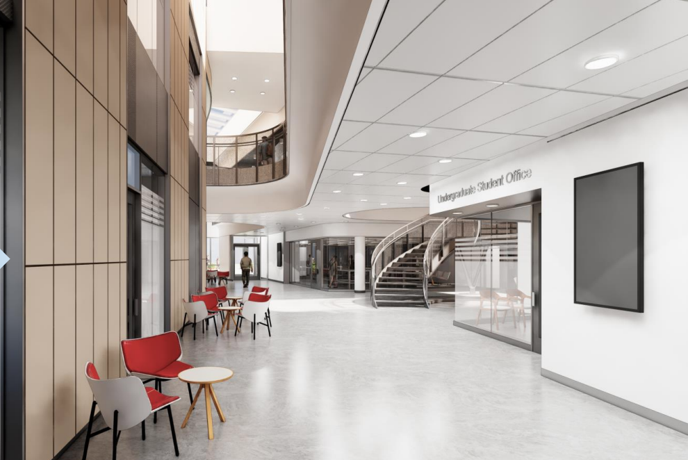 Rendering of interior hallway of new multidisciplinary engineering building
