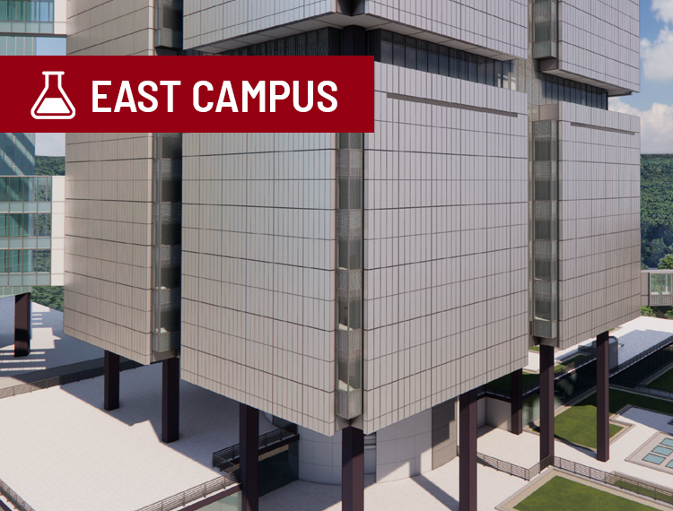 Rendering of new HSC Facade with "East Campus" location overlay
