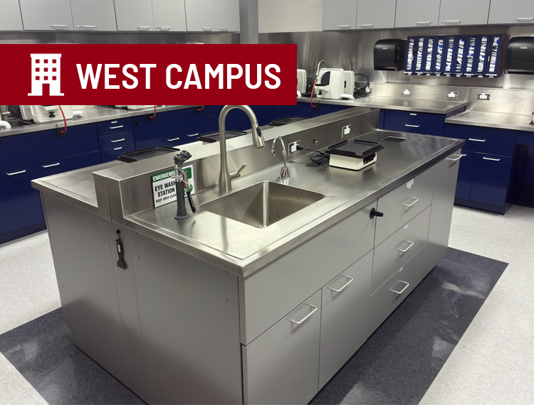 Newly completed Oral Biology Lab stations with "west campus" location overlay