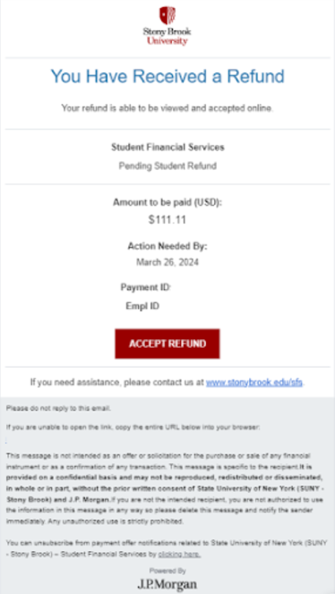 image of the refund notification