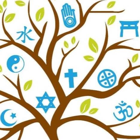 Tree with images depicting various faiths