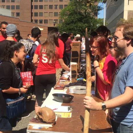 Students at an outdoor Involvement Fair