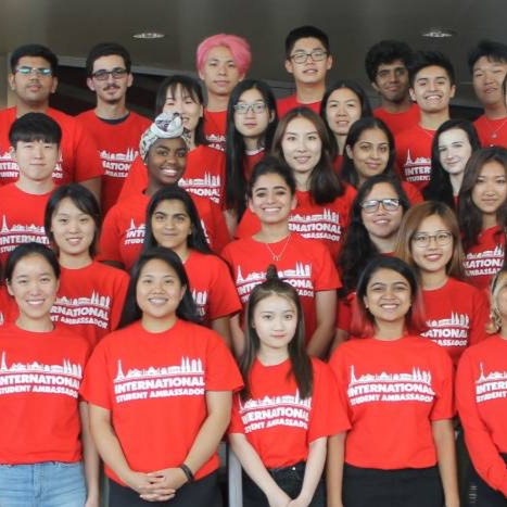 Group photo of students wearing ISA logo shirts
