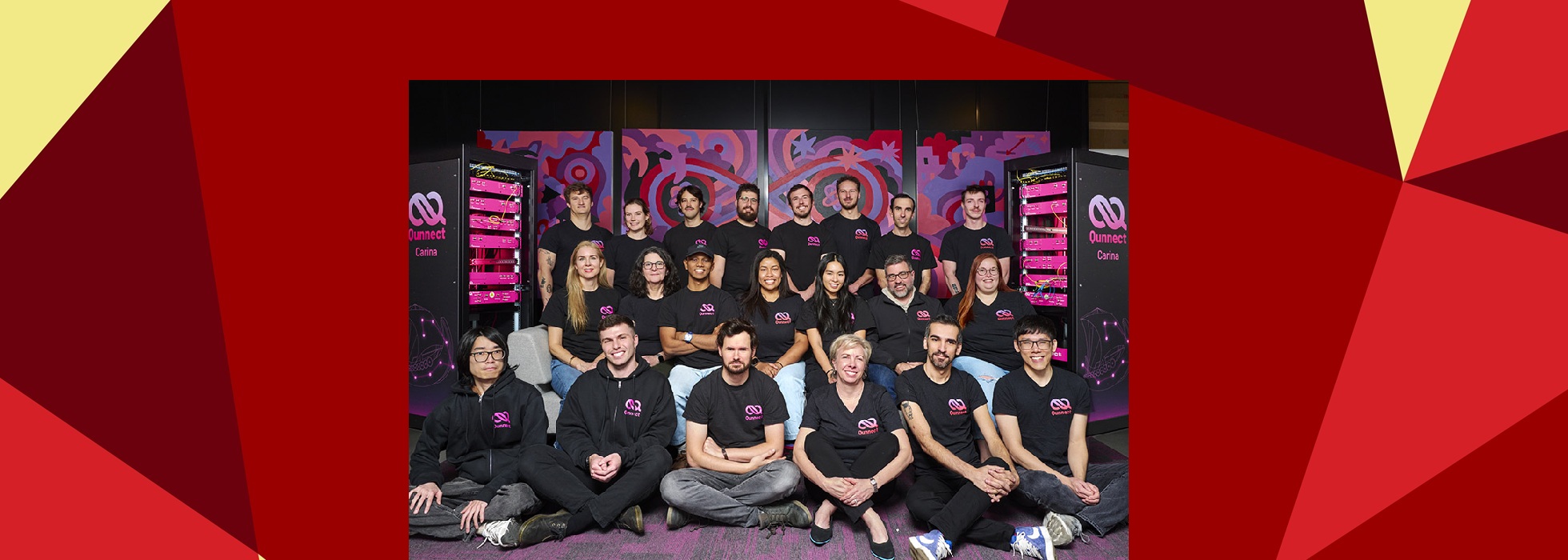 Image of Qunnect team against prism background