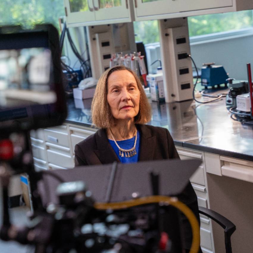 Stony Brook University: A film crew from the National Inventors Hall of Fame interviews Professor Esther Takeuchi in her AERTC lab.