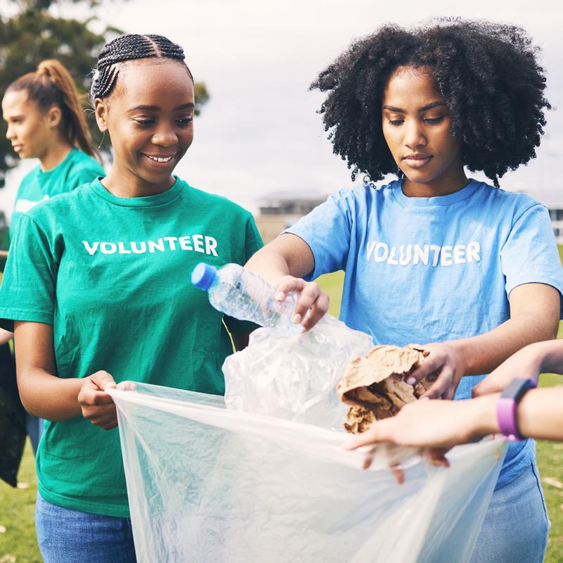 Volunteers picking up garbage