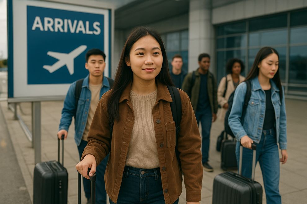 Student arriving at airport