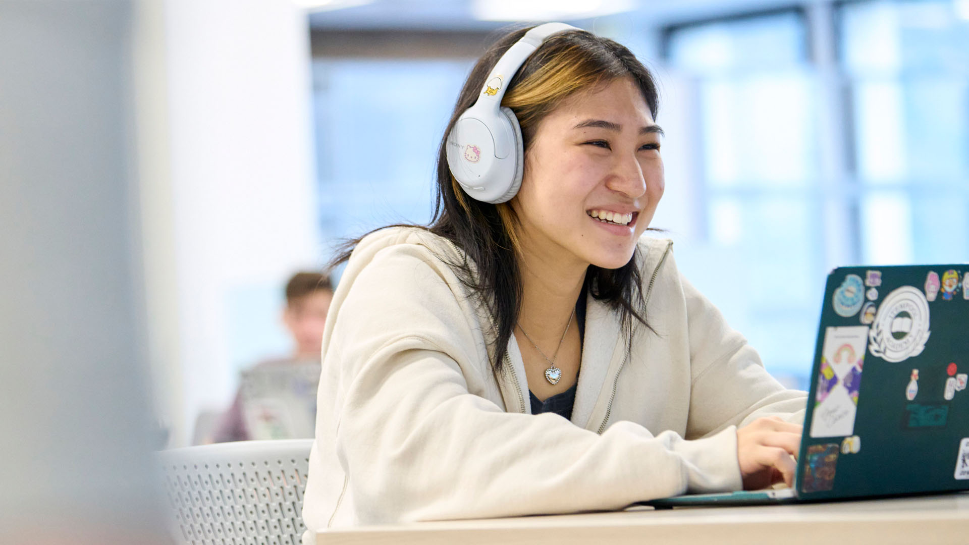 student with headphones