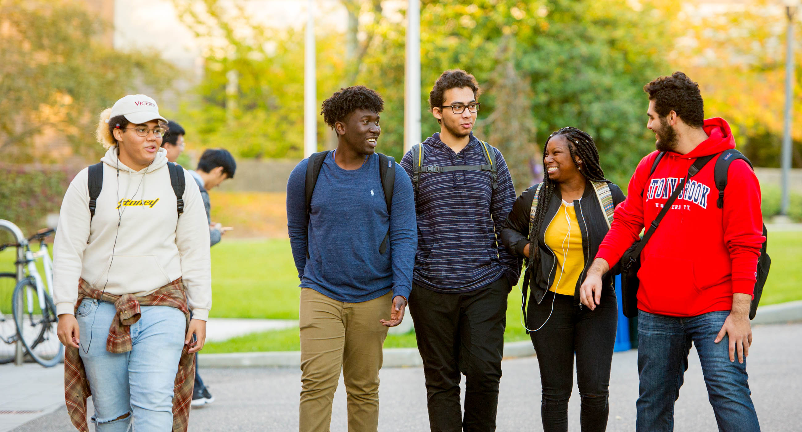 Students walking on Academic Mall.