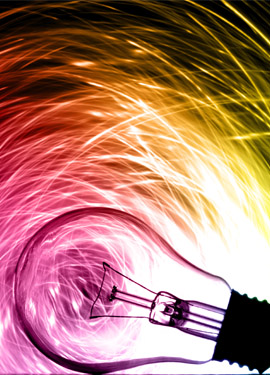Light bulb setting off colors of knowledge