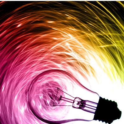 Colorful light is coming through a lightbulb