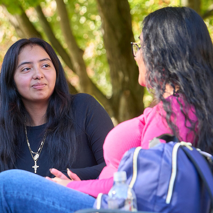 two students talking