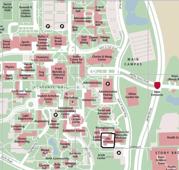 Map of the campus with box around life science bldg