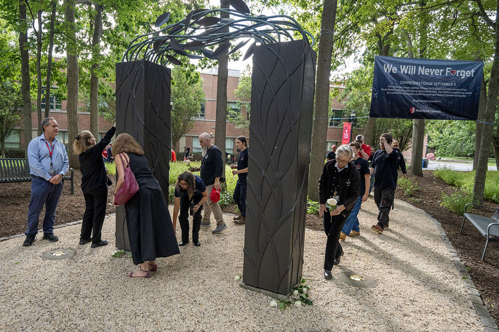 SBU community gather at the memorial arch on September 11