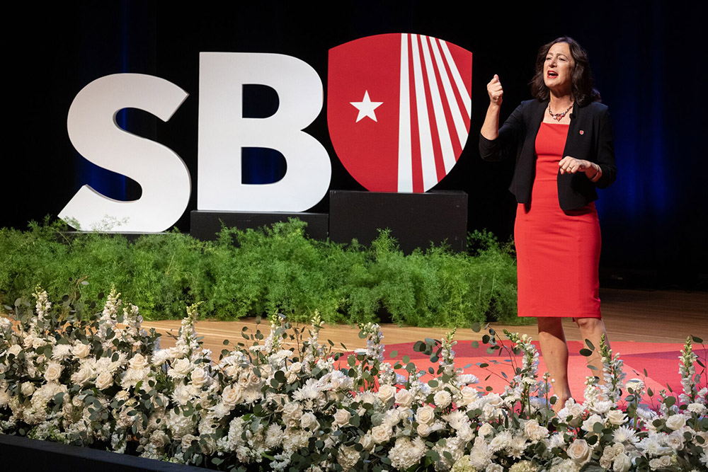 President Andrea Goldsmith delivers the State of the University Address