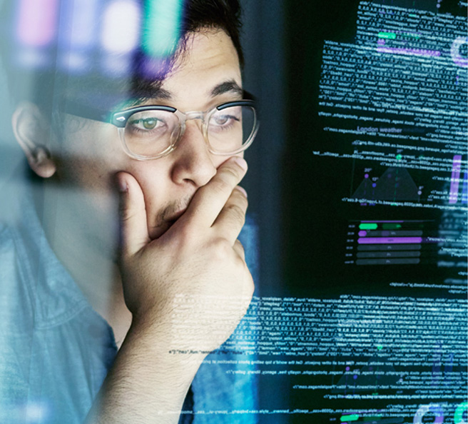 student looking at data on computer screen