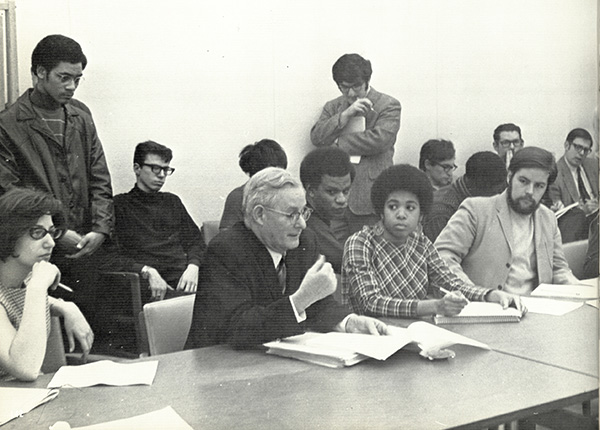 Black students nited presenting SB President John S. Toll with their demands on February 17, 1969