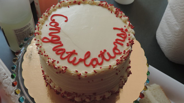 A cake that reads Congratulations