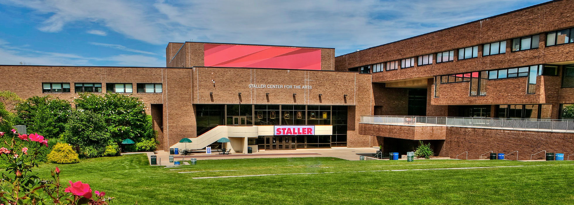 View of Staller steps and Staller Center buildings