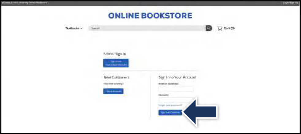 Sign-in page with a blue arrow pointing to the Sign In to Your Account button.