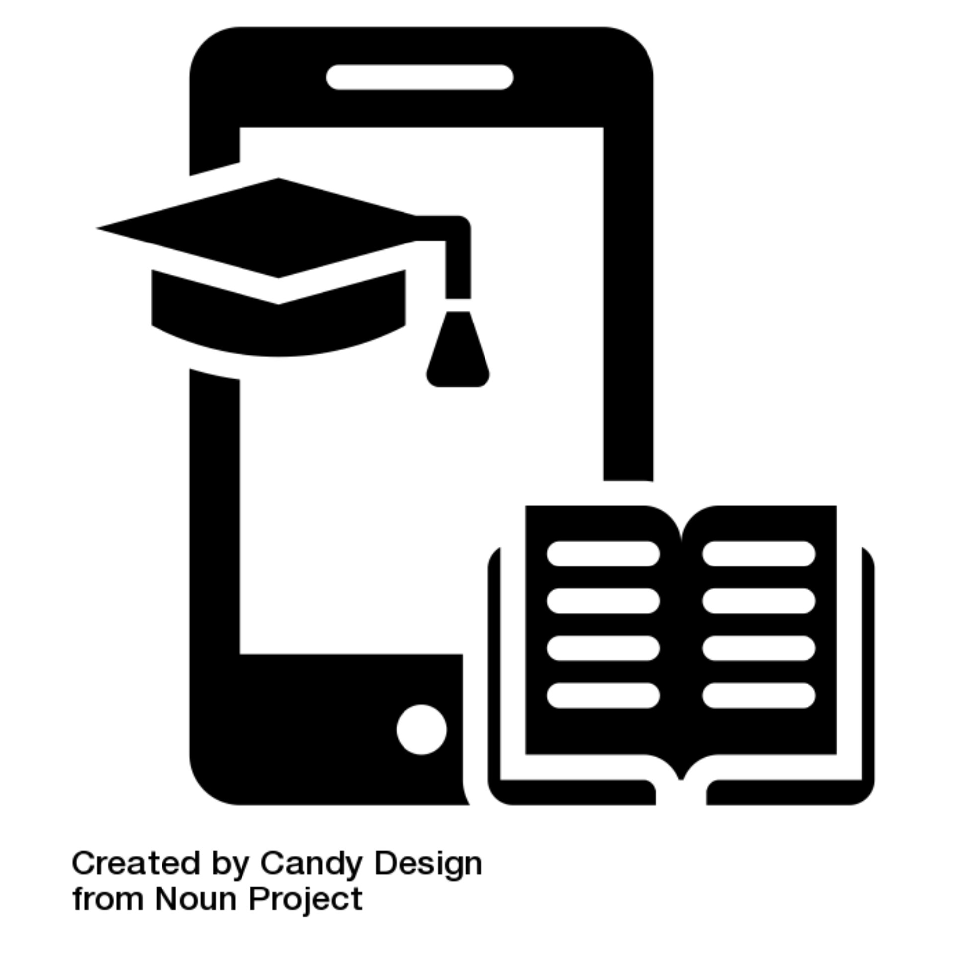 Courses icon representing a tablet, a book and a graduation hat