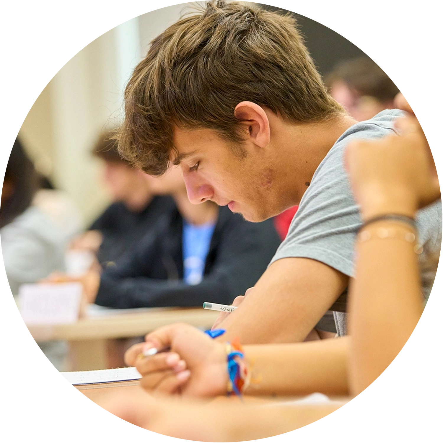 Student focusing in class