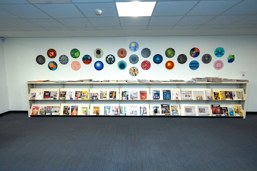 display of records on the wall