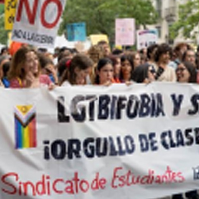 LGTBQ Student Union Group of people holding a banner at a pride event.