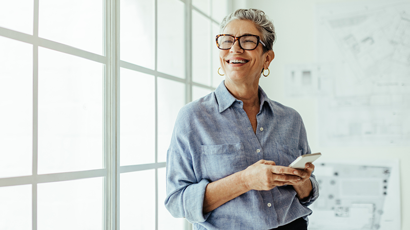 woman smiling looking outward