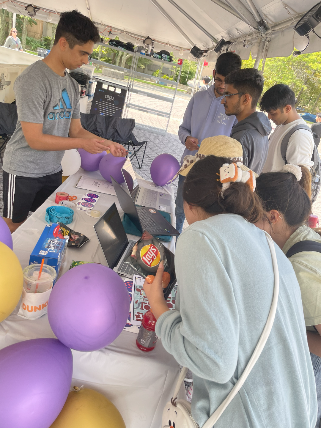 Students signing in for a scavenger hunt.