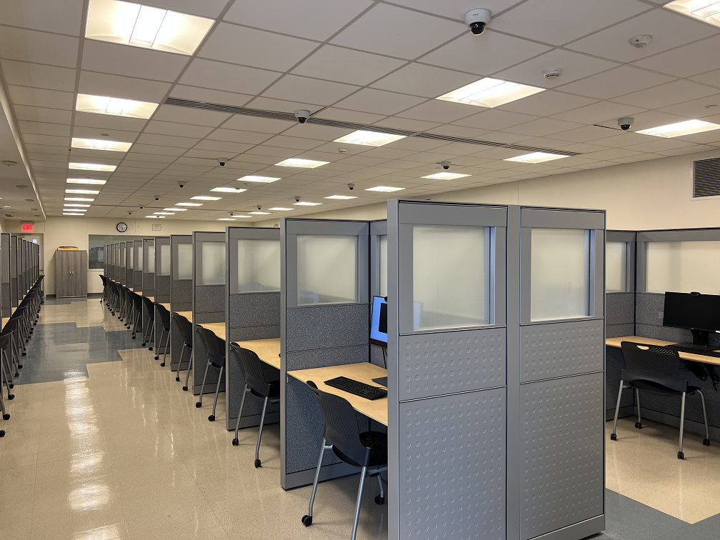 view of testing stations from the back of the center