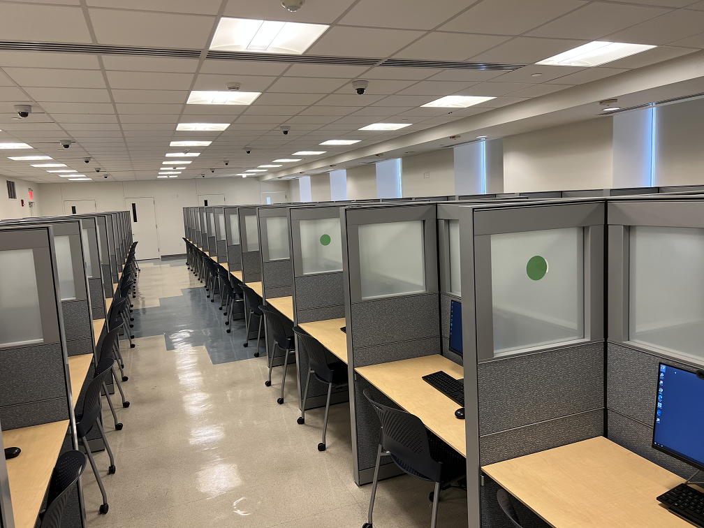 view of testing stations from the front of the center