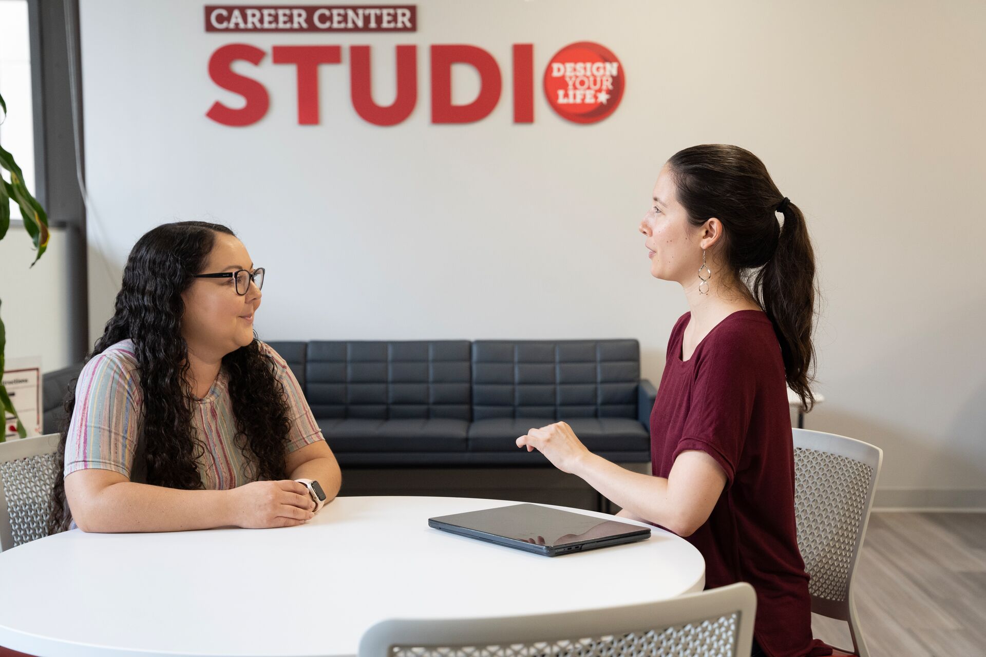 career center team member with a student