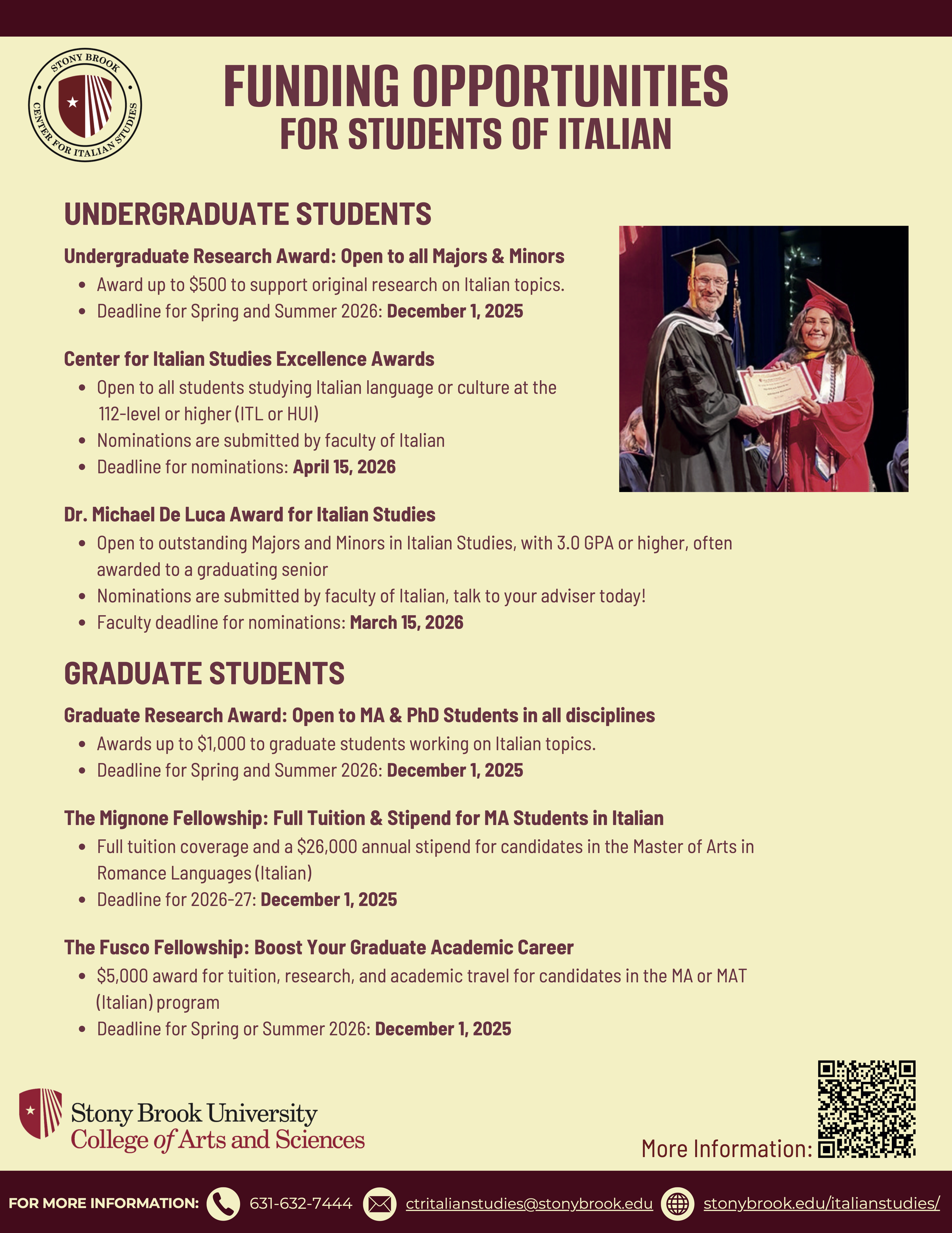 poster advertising funding opportunities for Italian students. Click on the poster to view it as a pdf