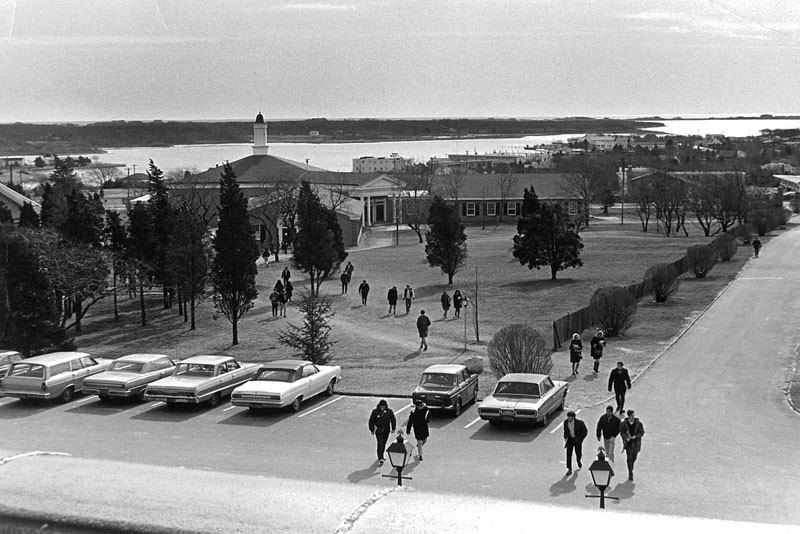 View from the administration building of the Fine Arts building, with Shinnecock Bay in the distance.