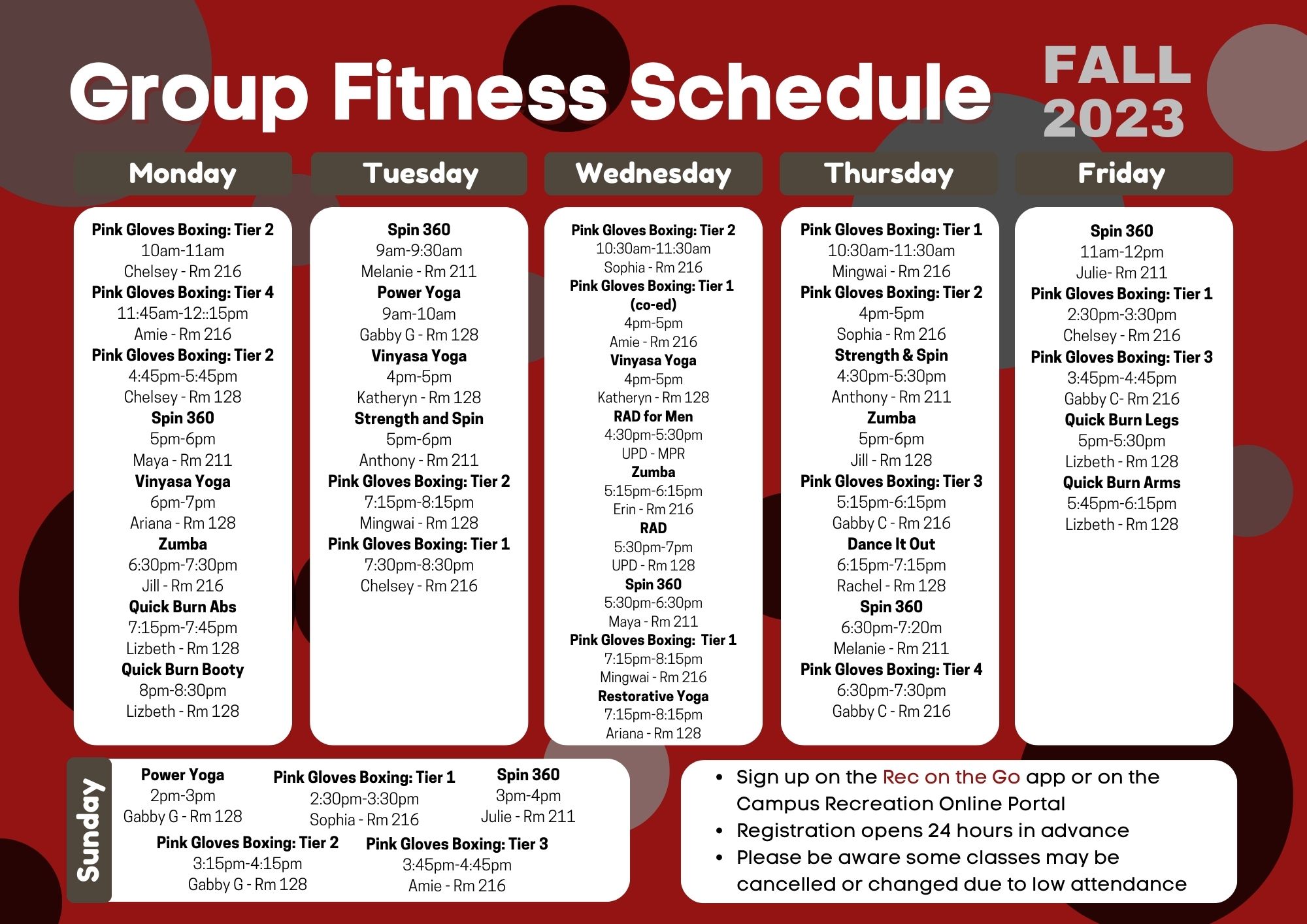 Spring 23 group fitness schedule